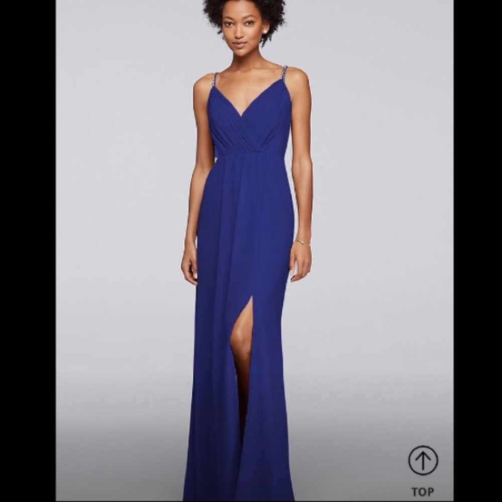 David’s Bridal Cobalt Blue Long Dress Beaded Strap